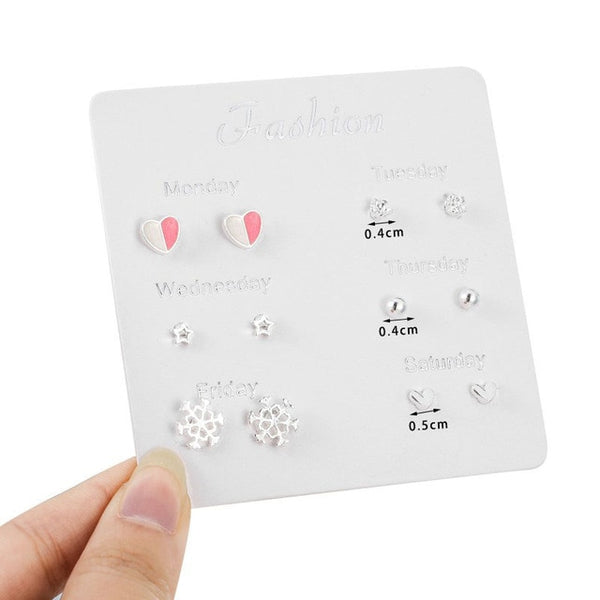 Fashion Girls Silver Crystal  Rhinestone Pearl Female  Ear Stud  6 Pair New Jewelry  Elegant Heart Earrings Set