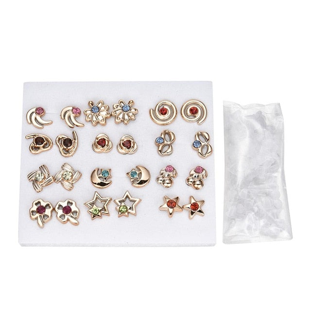 12-36 Pair/Set Fashion Women Rhinestone Flower Earring Jewelry