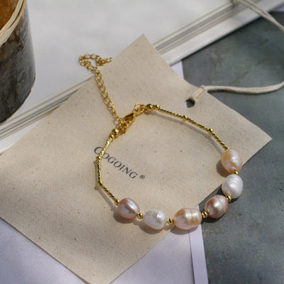 HUANZHI 2019 New Baroque Irregular Imitation Pearls Gold Metal Link Chain Bracelets for Women Girl Summer Party Jewelry