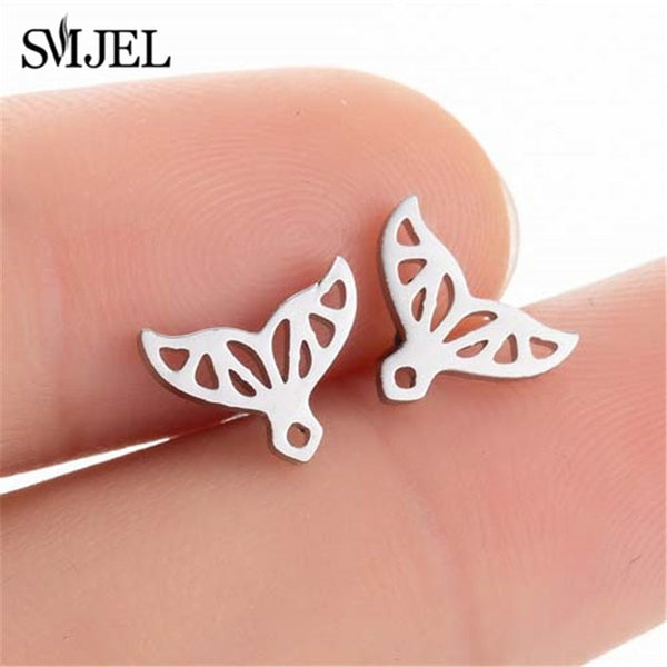 SMJEL Bohemia Mickey Earrings Women Kids Fashion Stainless Steel Leaf Pineapple Flower Stud Earings Tree Jewelry pendientes