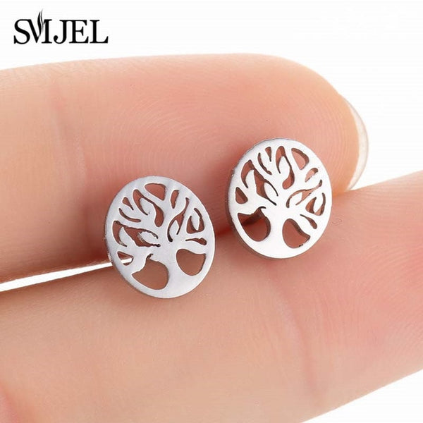 SMJEL Bohemia Mickey Earrings Women Kids Fashion Stainless Steel Leaf Pineapple Flower Stud Earings Tree Jewelry pendientes