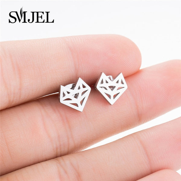 SMJEL Bohemia Mickey Earrings Women Kids Fashion Stainless Steel Leaf Pineapple Flower Stud Earings Tree Jewelry pendientes