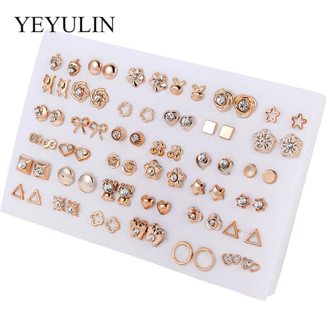 Wholesale 36Pairs/18pairs Mixed Styles Rhinestone Sun Flower Geometric Animal Plastic Stud Earrings Set For Women Girls Jewelry