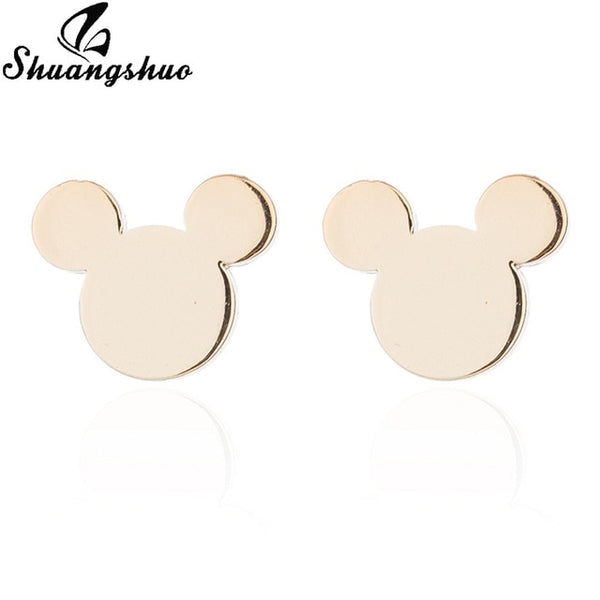 Shuangshuo Stainless Steel Mickey Earrings Mouse Stud Earrings Women Girls Kids Earing Mini Cartoon Animal Ear Studs pendientes