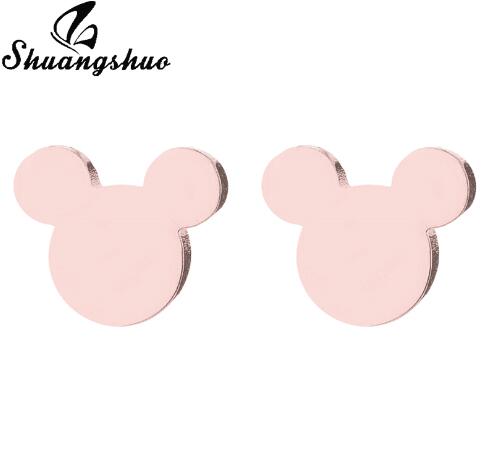 Shuangshuo Stainless Steel Mickey Earrings Mouse Stud Earrings Women Girls Kids Earing Mini Cartoon Animal Ear Studs pendientes