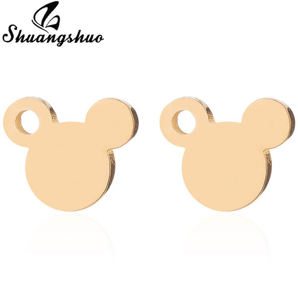 Shuangshuo Stainless Steel Mickey Earrings Mouse Stud Earrings Women Girls Kids Earing Mini Cartoon Animal Ear Studs pendientes