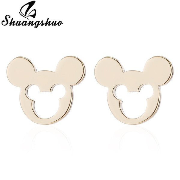 Shuangshuo Stainless Steel Mickey Earrings Mouse Stud Earrings Women Girls Kids Earing Mini Cartoon Animal Ear Studs pendientes