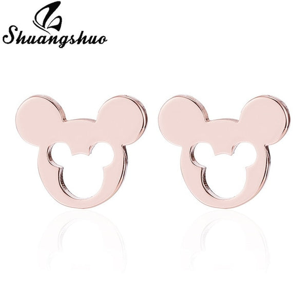 Shuangshuo Stainless Steel Mickey Earrings Mouse Stud Earrings Women Girls Kids Earing Mini Cartoon Animal Ear Studs pendientes