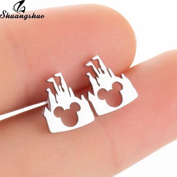 Shuangshuo Stainless Steel Mickey Earrings Mouse Stud Earrings Women Girls Kids Earing Mini Cartoon Animal Ear Studs pendientes