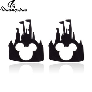 Shuangshuo Stainless Steel Mickey Earrings Mouse Stud Earrings Women Girls Kids Earing Mini Cartoon Animal Ear Studs pendientes