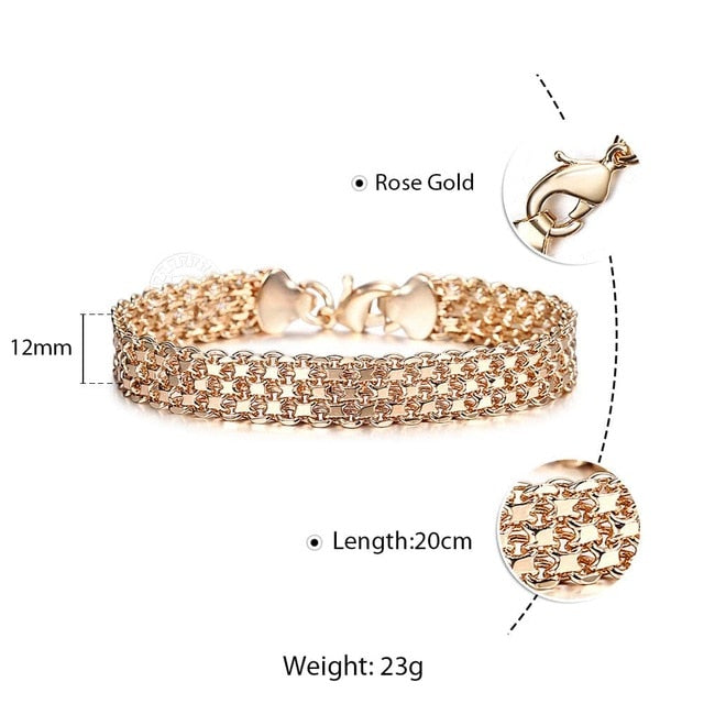 10MM 12MM Big Wide For Women Men Bracelet 585 Rose Gold Color Double Weaving Rolo Cable Curb Link Catenary Chain Jewelry CBB01