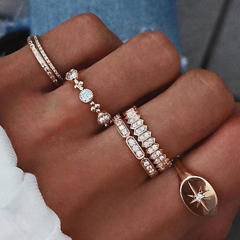 Fashion Multi-piece Women Finger Ring Sets 2019 Sweet Crystal Water Drop Bohemia Charm Ring Sets For Women Party Jewelry Gift