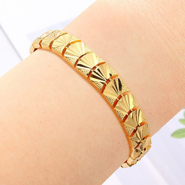 Trendy Plated 24K Gold Multi shape Punk Bracelet Curb Cuban Chain Gold Color Bracelets Bangle For Men Women Jewelry Gifts