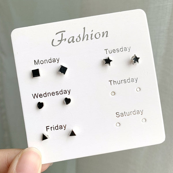 Women Heart Star Mini Earrings Set Fashion Girl Small Jewelry Square Leaf Pearl 6-pairs Stud Earring Sets Lady Mini Jewelry Gift