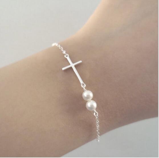 Tenande New Fashion Infinity Leaves Peace Dove Cross Simulated Pearl Bracelets & Bangles for Women Hot Sale Valentine's Day Gift