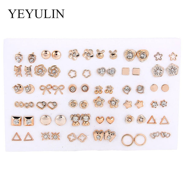 New Arrival Round triangle Shaped Silver Gold Black Color Alloy Stud Earring For Women Ear Jewelry 4 pairs