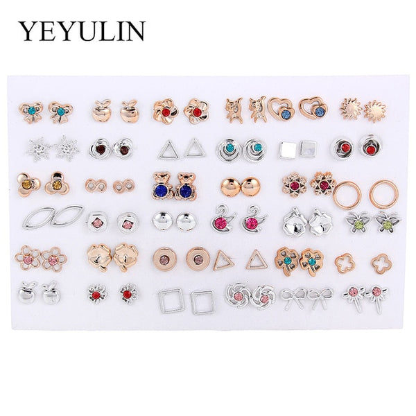 New Arrival Round triangle Shaped Silver Gold Black Color Alloy Stud Earring For Women Ear Jewelry 4 pairs