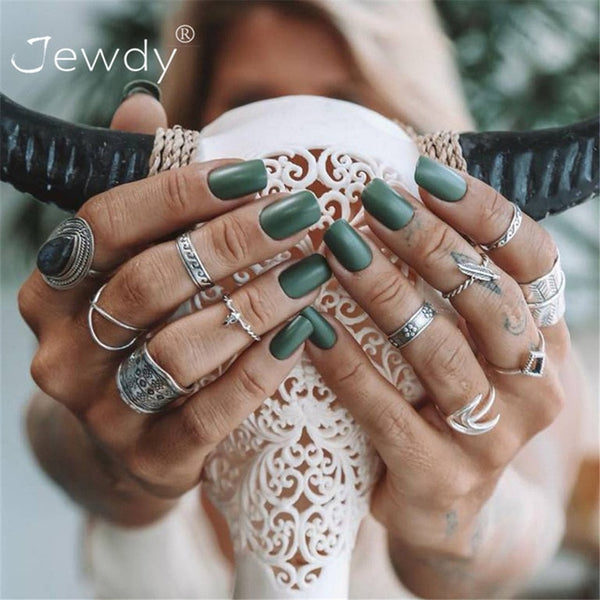 50 Styles Boho Punk Hollow Triangle Water Drop Arrow Sun Gem Crystal Silver Rings Set For Women Personality Girl Jewelry