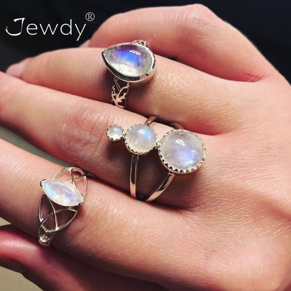 50 Styles Boho Punk Hollow Triangle Water Drop Arrow Sun Gem Crystal Silver Rings Set For Women Personality Girl Jewelry