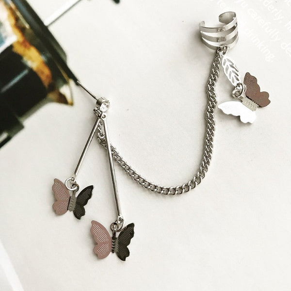 HZ New Butterfly Fairy Exaggeration 2019 Tassel Elegant Cool Unique Ear Bone Clip Silver Dangle Earrings For Women Jewelry Gifts