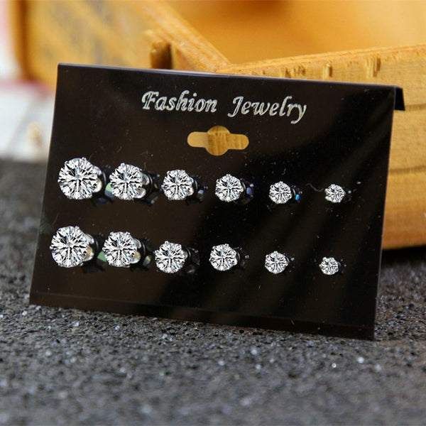 12 Pair/Set Crystal Stud Earrings Triangle Knot 2019 New Rhinestone imitation Pearl Earrings for Girls Tiny Ear Studs Pendientes