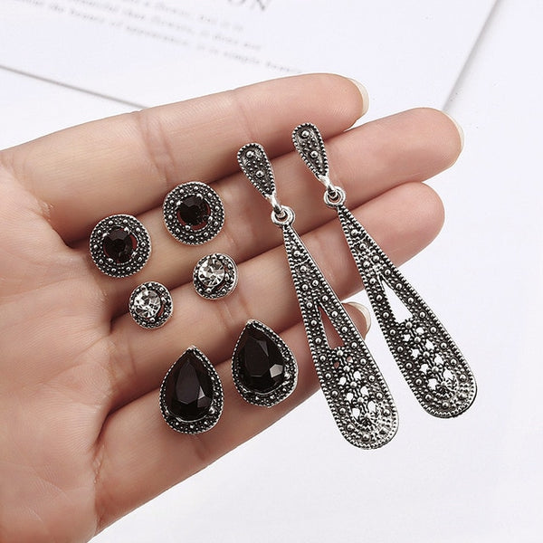 12 Pair/Set Crystal Stud Earrings Triangle Knot 2019 New Rhinestone imitation Pearl Earrings for Girls Tiny Ear Studs Pendientes