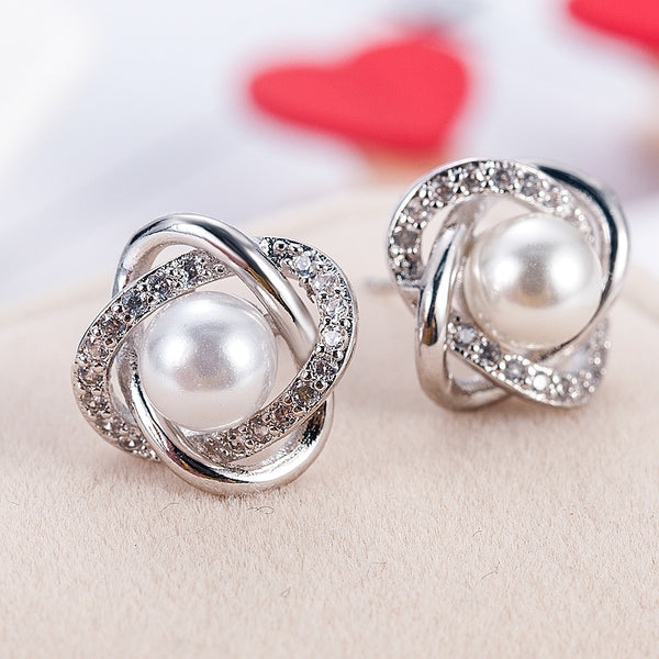 2019 Plated Silver Crystal Star Pearl Ear Stud Earrings For Women Wedding Jewelry Bridal Accessories Boucle D'oreille Femme