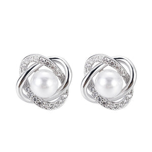 2019 Plated Silver Crystal Star Pearl Ear Stud Earrings For Women Wedding Jewelry Bridal Accessories Boucle D'oreille Femme