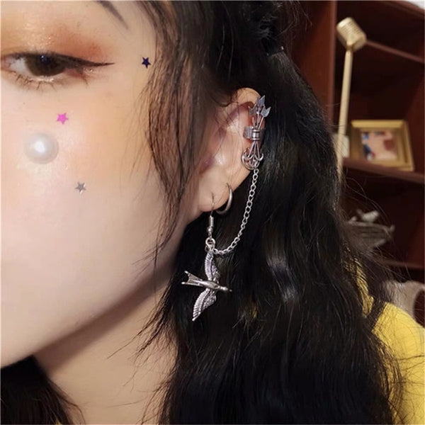 HZ New Butterfly Fairy Exaggeration 2019 Tassel Elegant Cool Unique Ear Bone Clip Silver Dangle Earrings For Women Jewelry Gifts