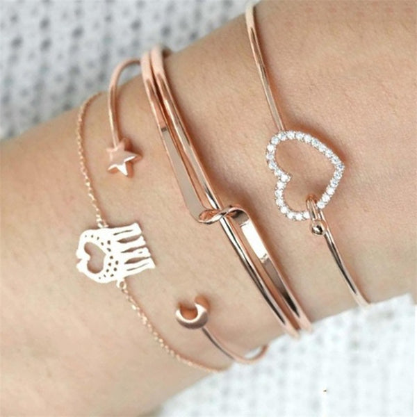 30 Style Female Boho Map Heart Beads Moon Arrow Turtle Kitten Elephant Pendant Tassel Chain Leather Bracelet Set  Combination