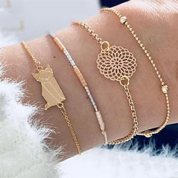 30 Style Female Boho Map Heart Beads Moon Arrow Turtle Kitten Elephant Pendant Tassel Chain Leather Bracelet Set  Combination