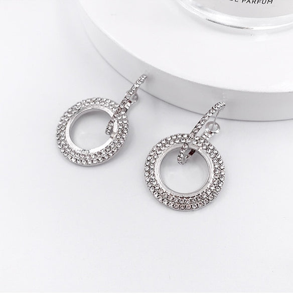 New design fashion hanging earrings geometric round shiny rhinestone earrings women's jewelry wholesale