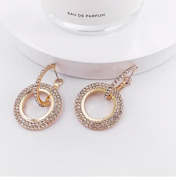 New design fashion hanging earrings geometric round shiny rhinestone earrings women's jewelry wholesale