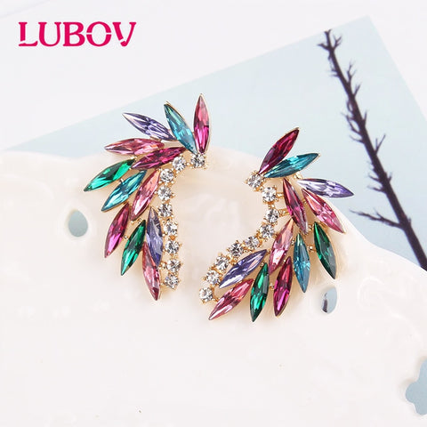 LUBOV Shining Rhinestone Wings Stud Earrings Acrylic Crystal Stone Women Piercing Earrings Trendy Wedding Jewelry Christmas Gift