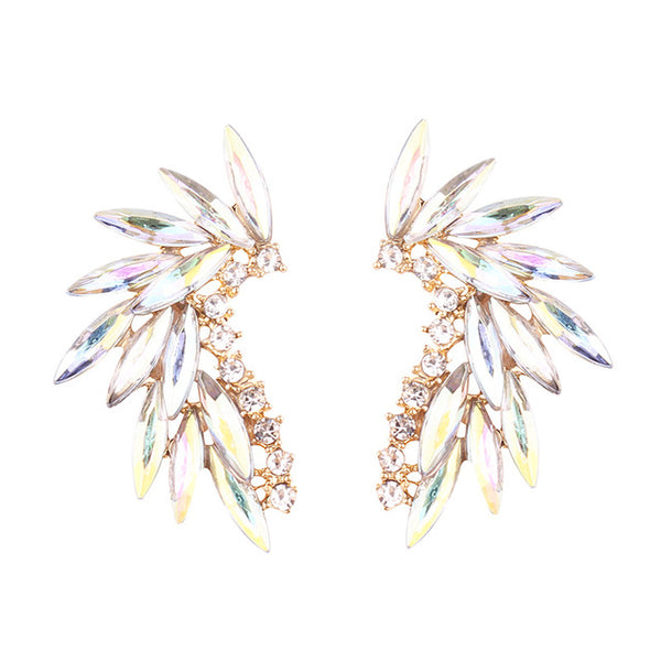 LUBOV Shining Rhinestone Wings Stud Earrings Acrylic Crystal Stone Women Piercing Earrings Trendy Wedding Jewelry Christmas Gift