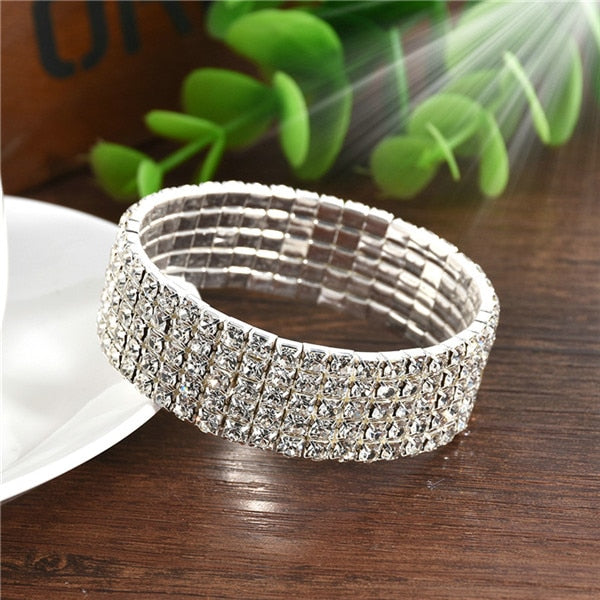 5 Styles Woman Bracelet Crystal Rhinestone Stretch Bracelet Bangle Wristband Elastic Wedding Bridal Jewelry