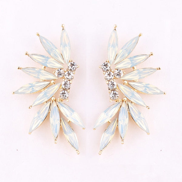 LUBOV Shining Rhinestone Wings Stud Earrings Acrylic Crystal Stone Women Piercing Earrings Trendy Wedding Jewelry Christmas Gift