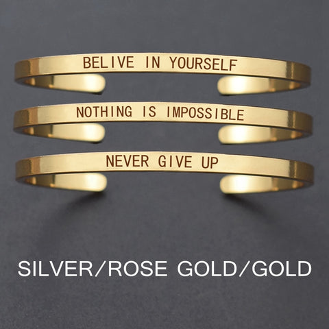 Churchill Quote "Never Give Up"Motivational Stainless Steel Engraved Bracelets Life Quote Jewelry Graduation Bangle Gifts