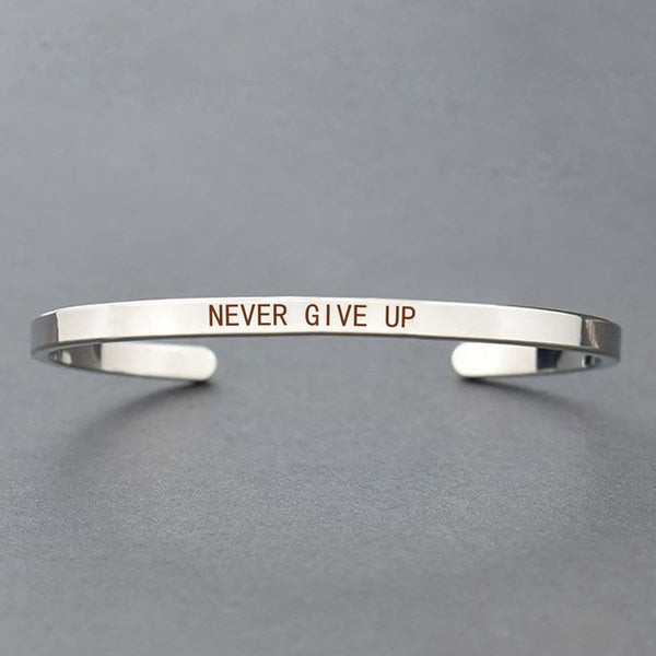 Churchill Quote "Never Give Up"Motivational Stainless Steel Engraved Bracelets Life Quote Jewelry Graduation Bangle Gifts