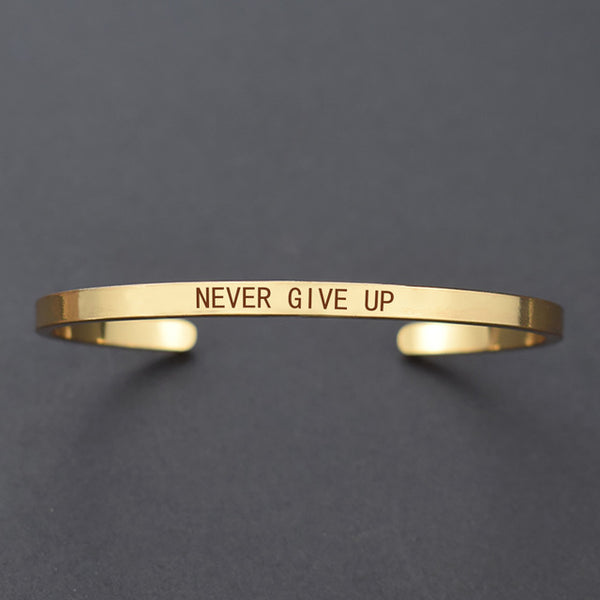 Churchill Quote "Never Give Up"Motivational Stainless Steel Engraved Bracelets Life Quote Jewelry Graduation Bangle Gifts