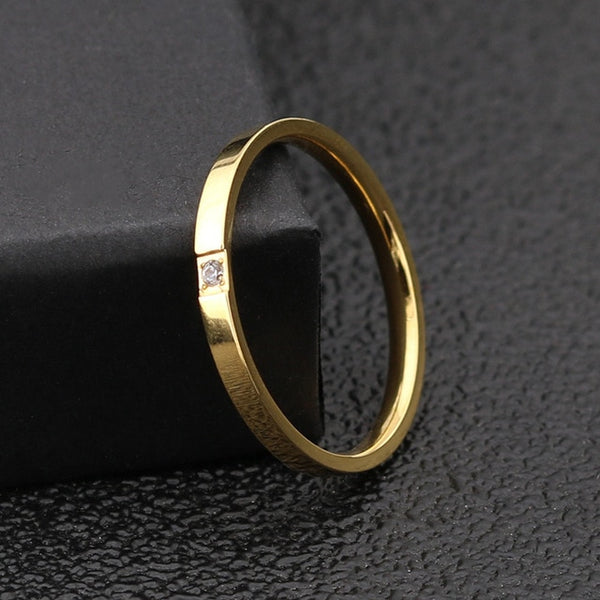 KNOCK Top Quality Concise Zircon Wedding stainless steel material Rose Gold Steel color Ring Never Fade  Jewelry