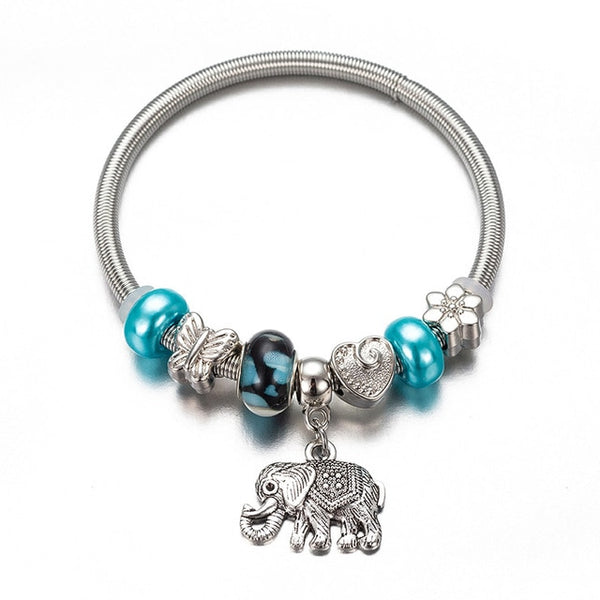 DIY Charm  Bracelet Romantic Love Key and Elephant and Life Tree Lock Crystal Bead Bracelet Women Jewelry Love Gift FF01