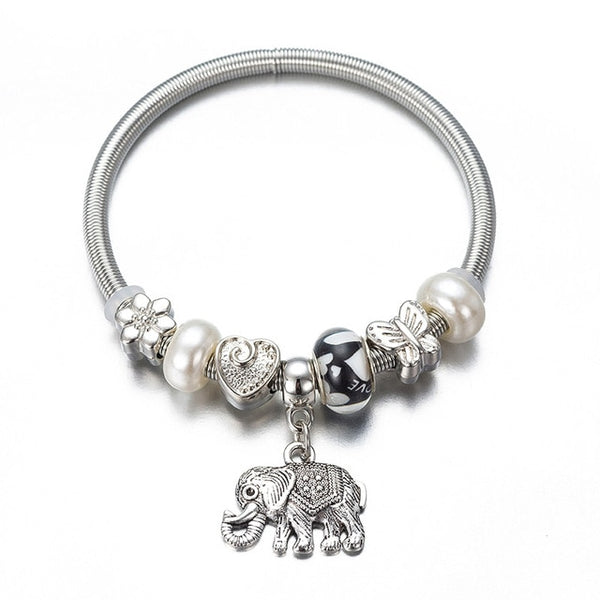 DIY Charm  Bracelet Romantic Love Key and Elephant and Life Tree Lock Crystal Bead Bracelet Women Jewelry Love Gift FF01