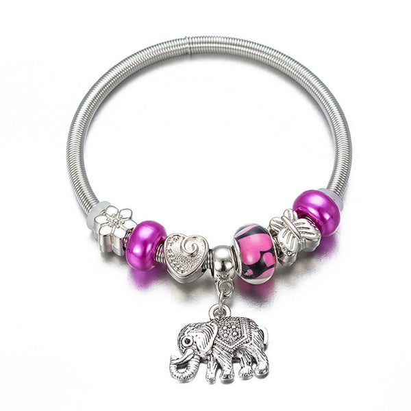 DIY Charm  Bracelet Romantic Love Key and Elephant and Life Tree Lock Crystal Bead Bracelet Women Jewelry Love Gift FF01