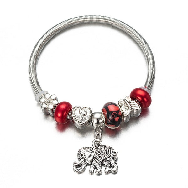 DIY Charm  Bracelet Romantic Love Key and Elephant and Life Tree Lock Crystal Bead Bracelet Women Jewelry Love Gift FF01