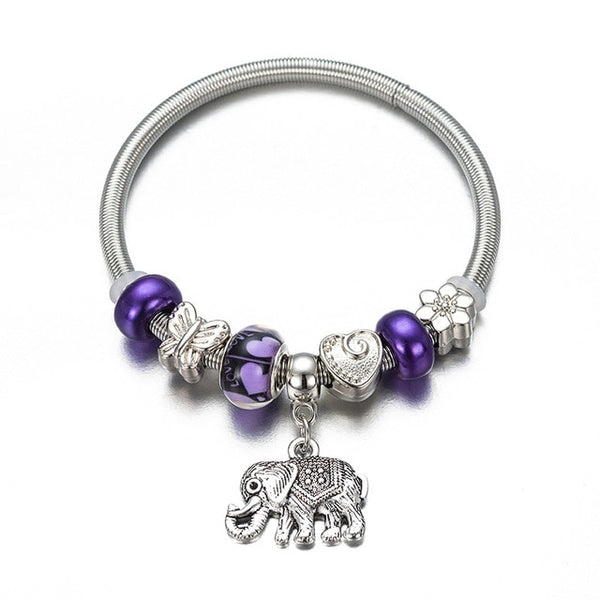 DIY Charm  Bracelet Romantic Love Key and Elephant and Life Tree Lock Crystal Bead Bracelet Women Jewelry Love Gift FF01