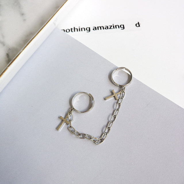 HZ 2019 Creative Cross Adjustable Hip Pop Chain Joint Fashion Finger Rings Korea Fashion Hit Personality Rings for Women Men