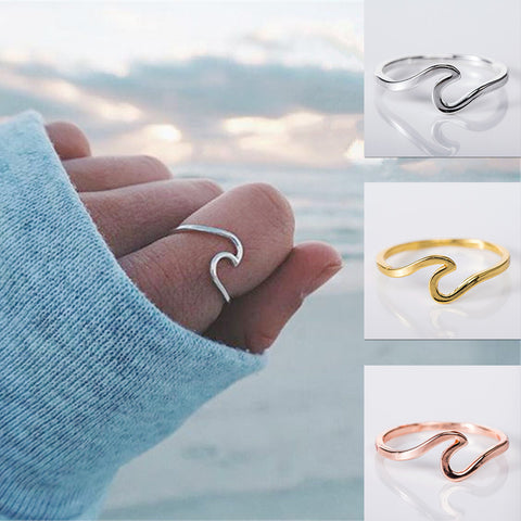 Fashion Simple Design Sea Wave Rings Ocean Surf Alloy Ring Rose Gold Silver Color Finger Jewelry Rings for Women Surfer Gift