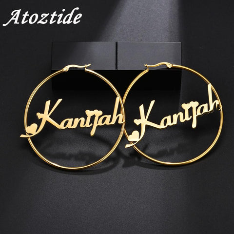 Atoztide Personalized Name Stainless Steel Letter Earrings For Women 3 Color Custom Name Cricle Earrings Weddings Party Jewelry