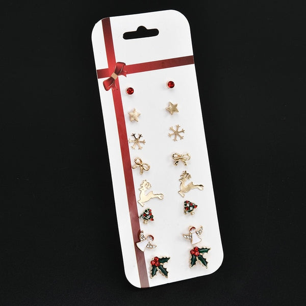 8 Pairs/Set Christmas Tree Snowman Deer Bell Ear Stud Earrings Xmas Party Jewelry Gift Fashion Earing for Women 2019